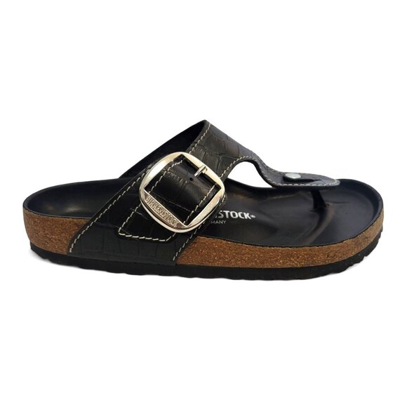 STΔUD x Birkenstock Gizeh Big Buckle Sandal Black Croc Embossed Leather - Picture 1 of 12